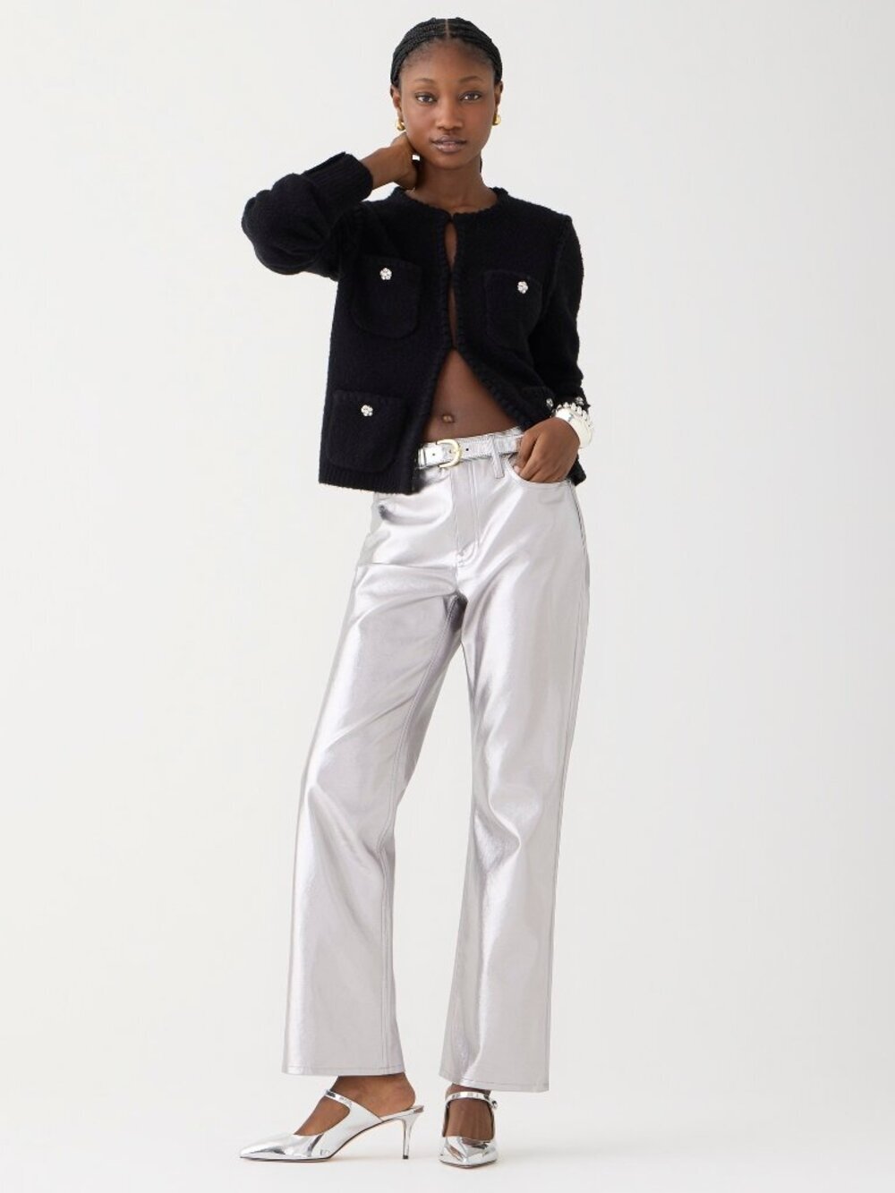 J. Crew Full-length Demi-Boot Pant in Metallic Faux Leather 25 #A3079
